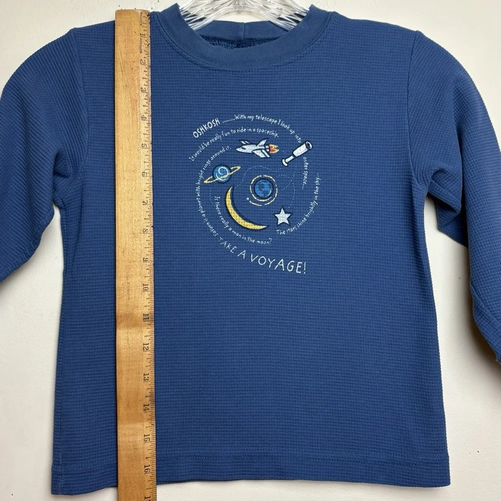 VTG OshKosh B'Gosh Long Sleeve Thermal Shirt Kids 4T Blue Space 90s Y2K